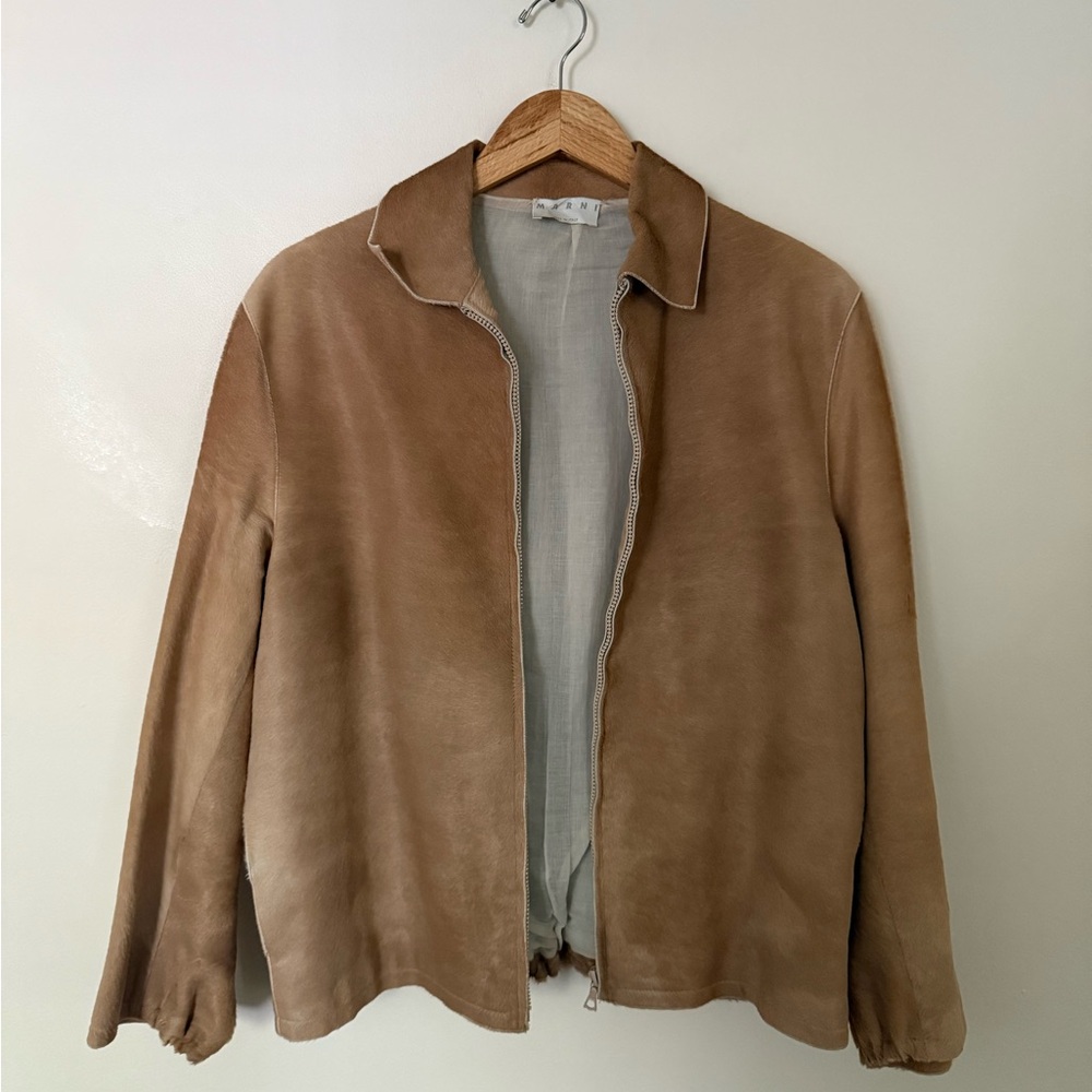 Marni Women’s Leather Hide Tan Zip Jacket
